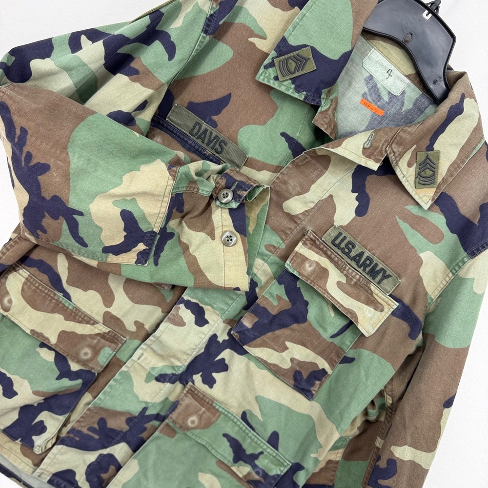 US Army BDU Field Jacket Mens Size 4 Woodland Camo Utility Coat Excellent